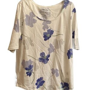 Croft & Barrow Floral Print Women's Top - Cream and Blue